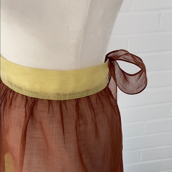 Womens Classic Old Style Vintage/Retro Yellow/Brown Sheer Apron - Picture 5 of 8